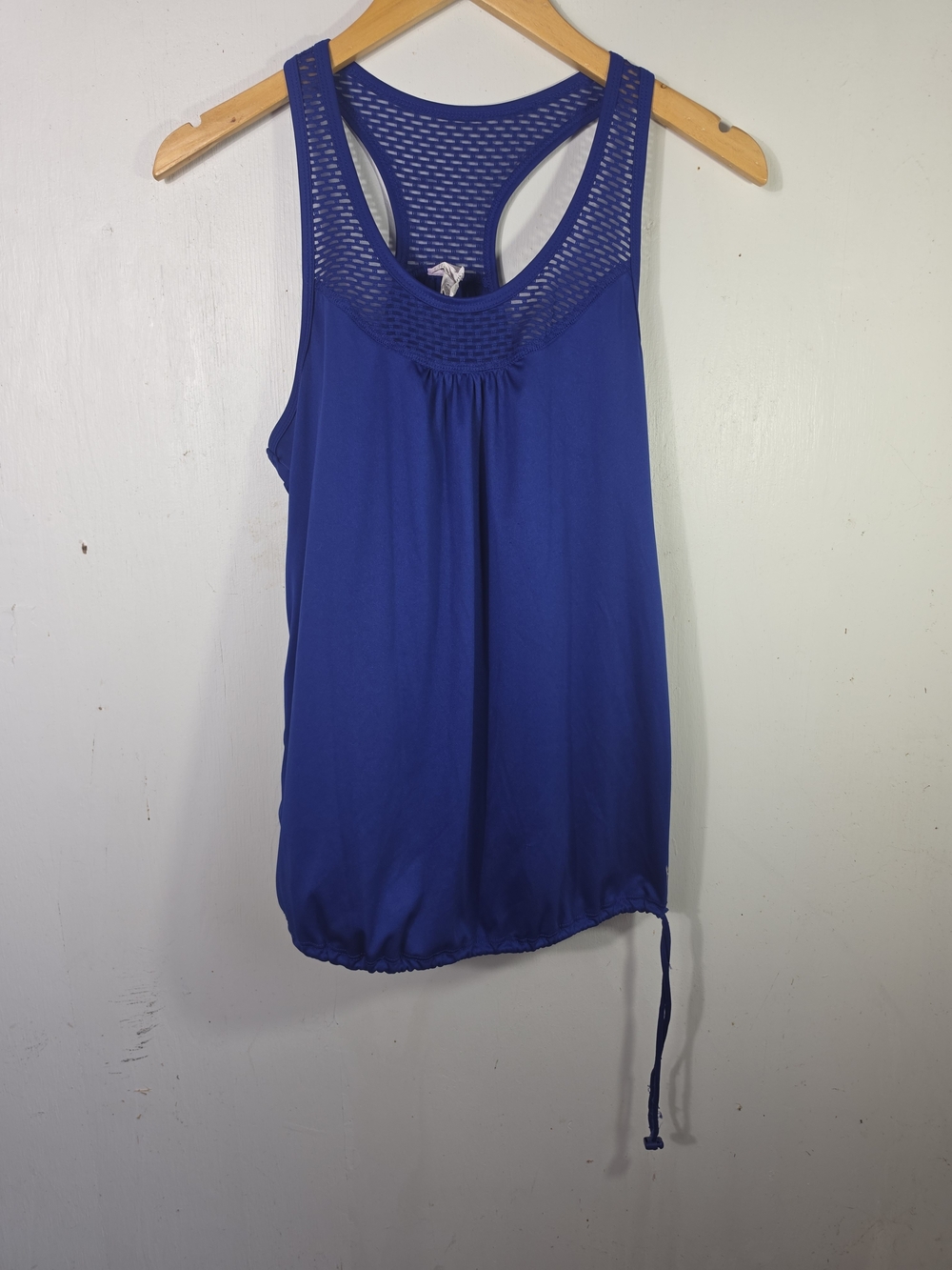 Danskin Now Cobalt Blue Mesh Yoke Racerback Tank with Drawstring Size S